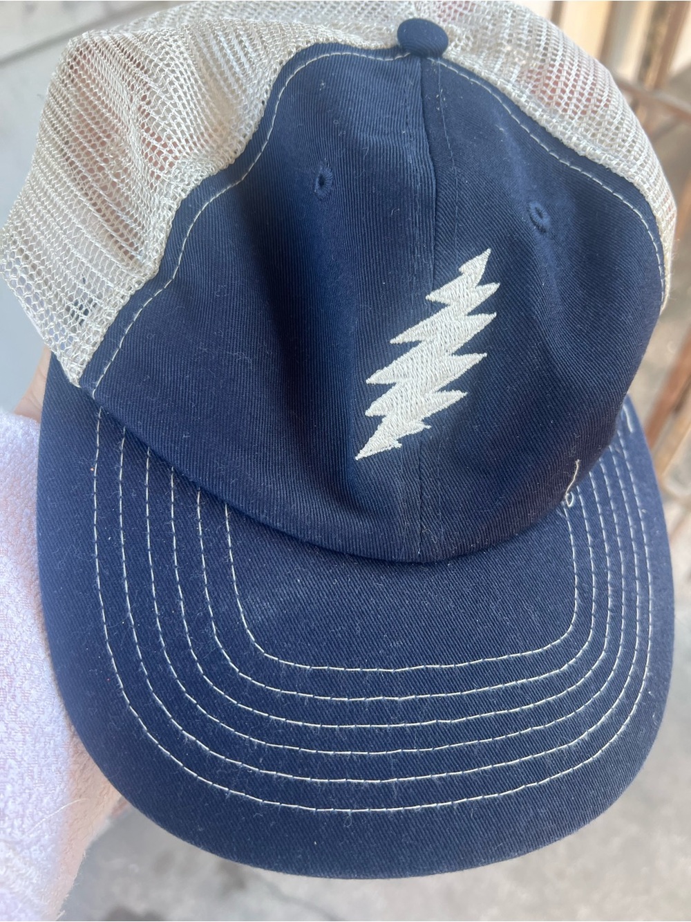 Grateful Dead Navy and White Lightning Bolt Trucker Hat
